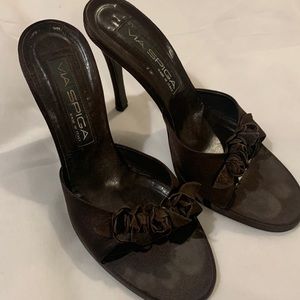 Via Spiga Brown Formal Satin High-Heeled Slide 8M